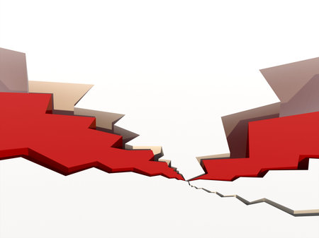 White, cracked surface with red fillings. High quality render of 5 surface cracks. Conceptual for...