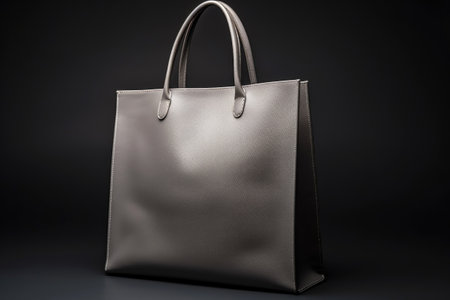 Luxury black leather bag on black background with copy space.の素材