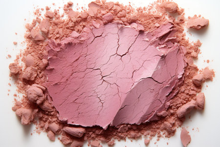 Crushed pink eyeshadow on white background, top view.の素材