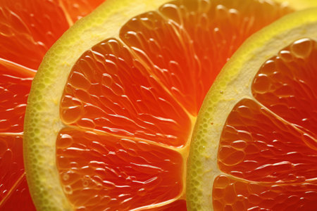 Close-up of a slice of grapefruit as a background.の素材