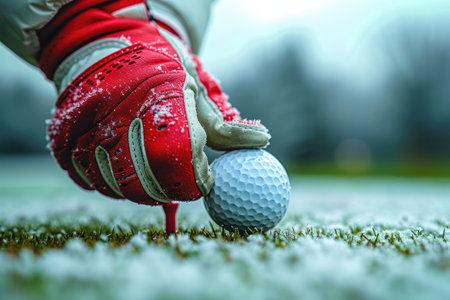 Golf ball on the green grass in the hands of a golferの素材
