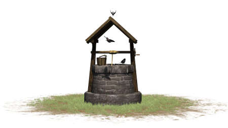 Wells and birds - isolated on white backgroundの写真素材