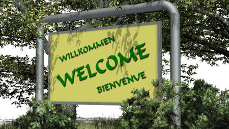 Welcome - logo on billboardl - in der Natur auf weiem Hintergrundの写真素材