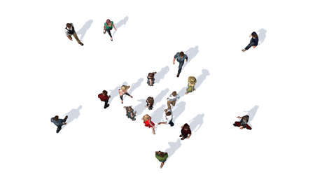 Crowd of people in top view isolated on white backgroundの写真素材