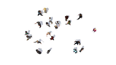 Crowd of people in top view isolated on white backgroundの写真素材