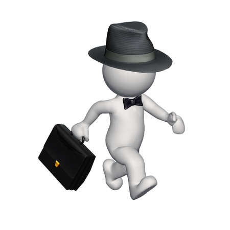 3D people - business man with hat and briefcaseの写真素材
