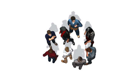 a small group of people from top - isolated on white backgroundの写真素材