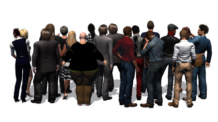 a crowd of people from the rear - isolated on white backgroundの写真素材