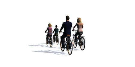 Cycling family, cyclist, isolated on white background