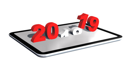 Year change to 2019 arranged on a tablet
