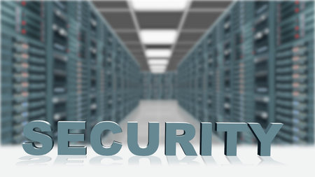 SECURITY - 3D letters in front of server room background