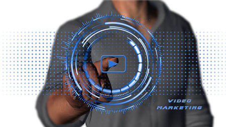 Video Marketing Online Business Concept - man pressing start button