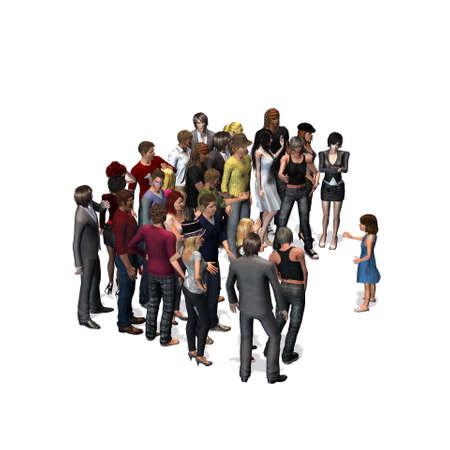 a child in conversation to a group of people - isolated on white backgroundの写真素材