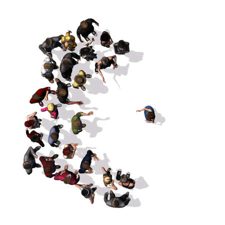 a child in conversation to a group of people - top view - isolated on white backgroundの写真素材