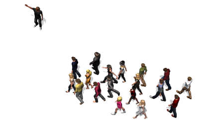 People - a group of women and men following the direction of a man - top view - isolated on white backgroundの写真素材