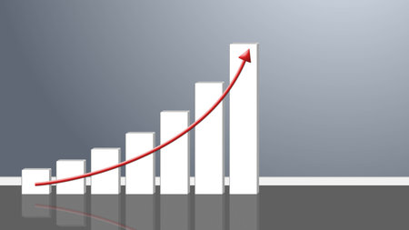 Business Growth Bar Graph with Rising Arrow - 3D Illustration