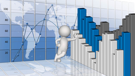 Financial and business chart and graphs - Business background with earth map and trend lines on the...