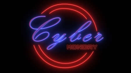 Cyber Monday lettering shown in neon style - black background - 3D illustrationの写真素材