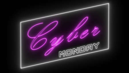 Cyber Monday lettering shown in neon style - black background - 3D illustrationの写真素材