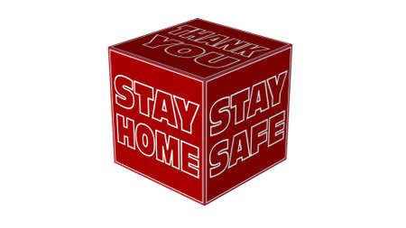 STAY HOME - STAY SAFE - lettering on red cube - isolated on white backgroundの写真素材