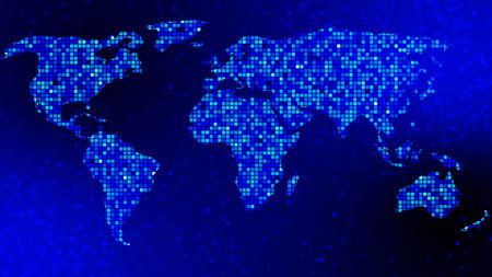 Abstract background - digital world map with square graphic elements in different blue colors - 3D...
