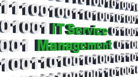 ITSM Information Technology Service Management concept - green lettering integrated into a binary code screen made of white digits - isolated on white background - 3D illustrationの写真素材