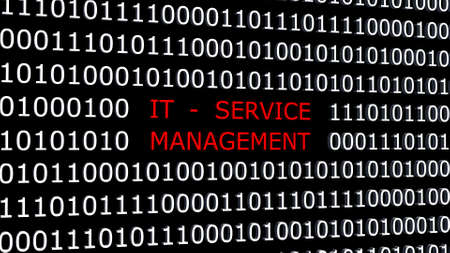 ITSM Information Technology Service Management concept - red lettering integrated into a binary code screen made of white digits on a black background - 3D illustrationの写真素材
