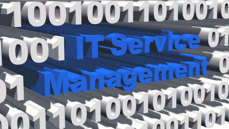 ITSM Information Technology Service Management concept - blue lettering integrated into white digits of the binary code with shadows on the graphic elements - 3D illustrationの写真素材
