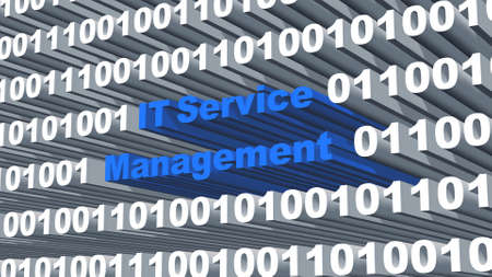 ITSM Information Technology Service Management concept - blue lettering integrated into white digits of the binary code with shadows on the graphic elements - 3D illustrationの写真素材