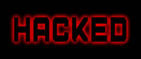 HACKED lettering with red shadow light on black background - 3D illustrationの写真素材