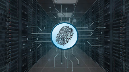 Fingerprint logo between information connecting lines