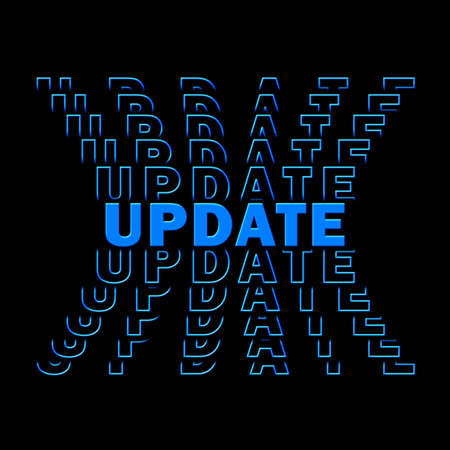 UPDATE - blue lettering with repeating effect on black background in square shape - 3D illustrationの写真素材