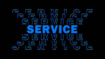SERVICE - blue lettering with repeating effect on black background - 3D Illustrationの写真素材