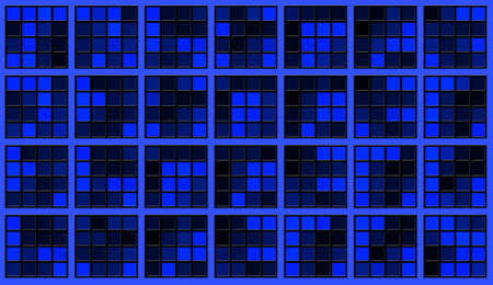 Abstract graphic background in blue design - square elements with random changed colors in grid pattern - 3D Illustrationの写真素材