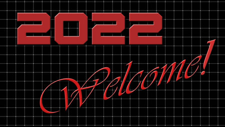 2022 WELCOME lettering with carbon in red on dark raster background - 3D Illustration