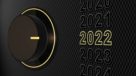 2022 New Year change - rotary switch points on scale with year digits to number 2022 - 3D...
