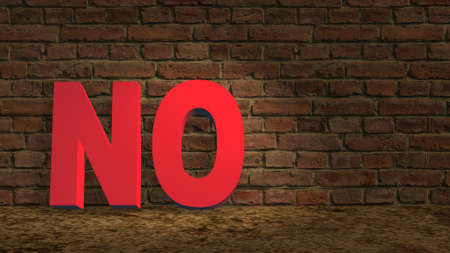 NO red lettering on the sandy ground leaning against a dark brick wall - 3D illustrationの写真素材