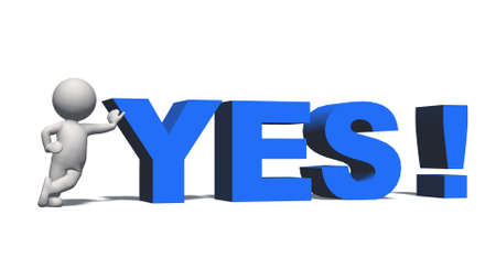 YES! - blue lettering and 3D people with shadow on the floor - isolated on white background - 3D illustrationの写真素材