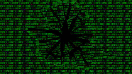 Data leak symbolic on destroyed green binary code background - internet security and data protection concept - 3D illustrationの写真素材