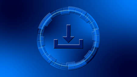 Download symbol in center of circular elements in blue color - data storage business technology network concept - 3D illustrationの写真素材