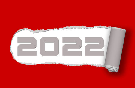 Ripped paper on red background with year digits 2022 inside - 3D illustrationの写真素材