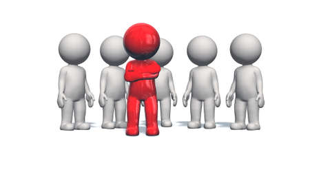 Small 3D people - red leader in front of a group - 3D illustrationの写真素材