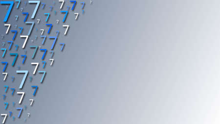 Greeting card with space for your text or signature - arrangement of multiple number 7 in different sizes and shades of blue - 3D illustrationの写真素材