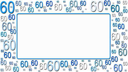 Greeting card with space for your text or signature - framed of multiple number 60 in different sizes and shades of blue - 3D illustrationの写真素材