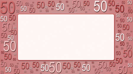 Greeting card with space for your text or signature - framed of multiple number 50 in different sizes and shades of rose - 3D illustrationの写真素材