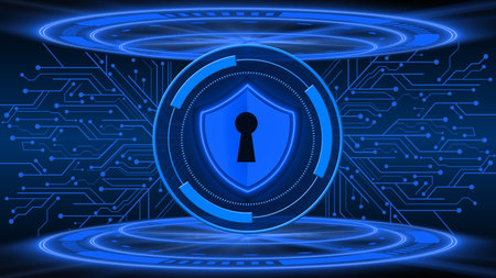 Abstract 3D graphic illustration for cyber security concept - Protective Cyber Shield in circle...