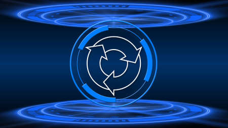 UPDATE sign in circle frame between HUD elements - 3D Illustrationの写真素材