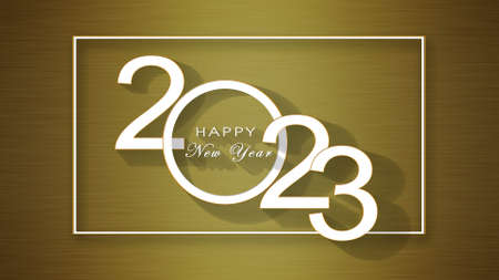 Year 2023 in frame with long shadow on gold background - 3D Illustrationの写真素材