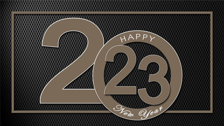 Happy New Year 2023 - lettering with frame on carbon background - 3D Illustration