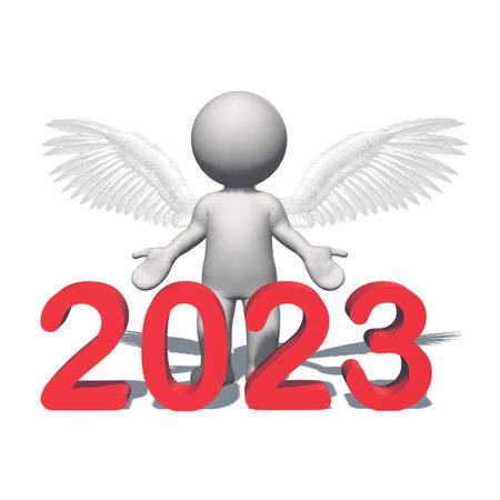 Year change to 2023 - 3D people with angel wings isolated on white background - 3D Illustration